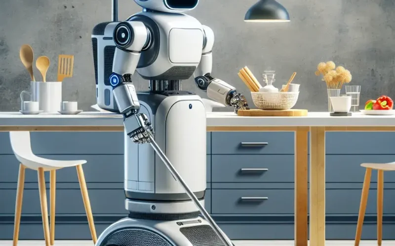 "1X Neo Robot conducting utility trials in a domestic environment, showcasing advanced assistive technology for improved home assistance and daily living support."